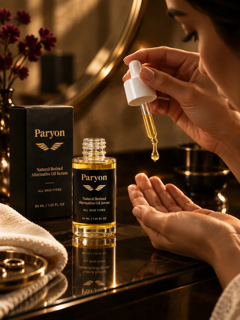 PARYON Natural Retinol Alternative Oil Serum bottle and dropper, exact from ref r01, large and sharp