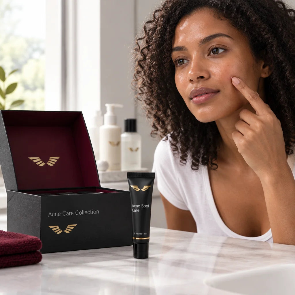 The PARYON Acne Care Collection Box, exact from ref r04, is open and large beside a small black-and-