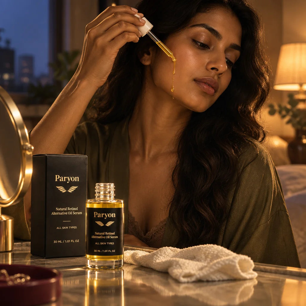 PARYON Natural Retinol Alternative Oil Serum bottle and dropper, exact from ref r01, large and sharp
