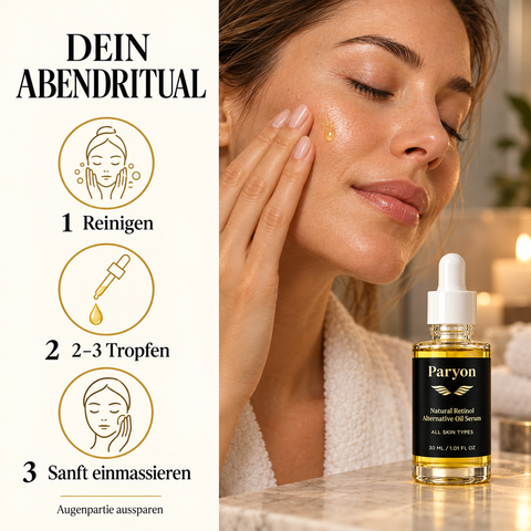 PARYON Ölserum 30 ml – Anwendung mit zwei bis drei Tropfen am Abend